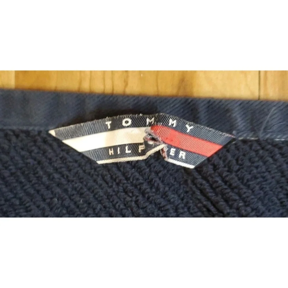 Vintage Tommy Hilfiger Navy Bath Towel Striped Logo Red White Blue Flag‎